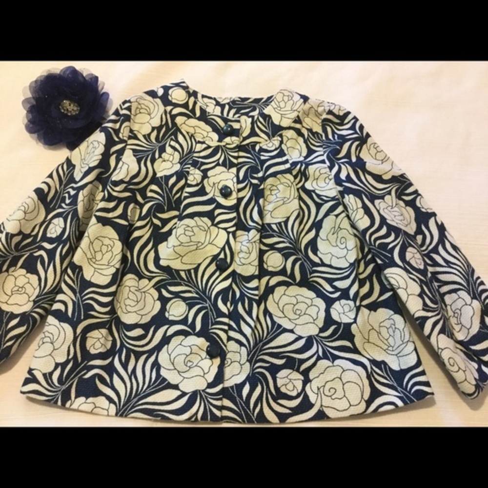 Janie and Jack blue floral coat 4-5 t EUC